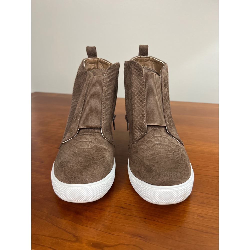 Beast Fashion‎ Women Brown Snakeskin Embossed Wedge Sneakers High Top Booties 7